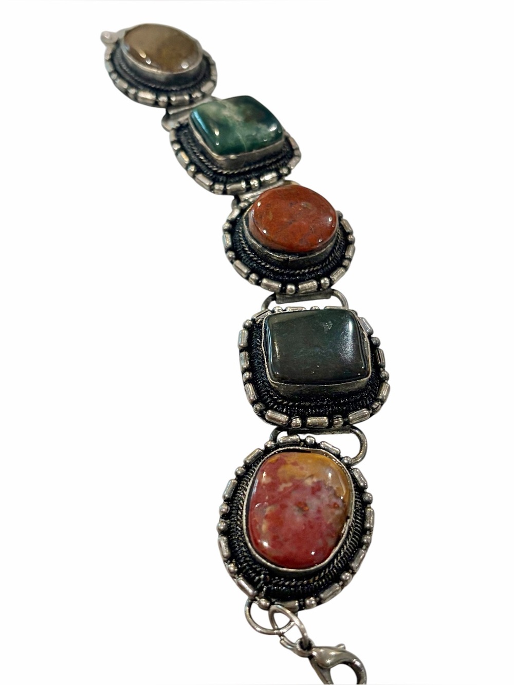 Multi color agate cabochons Silver metal panel bracelet